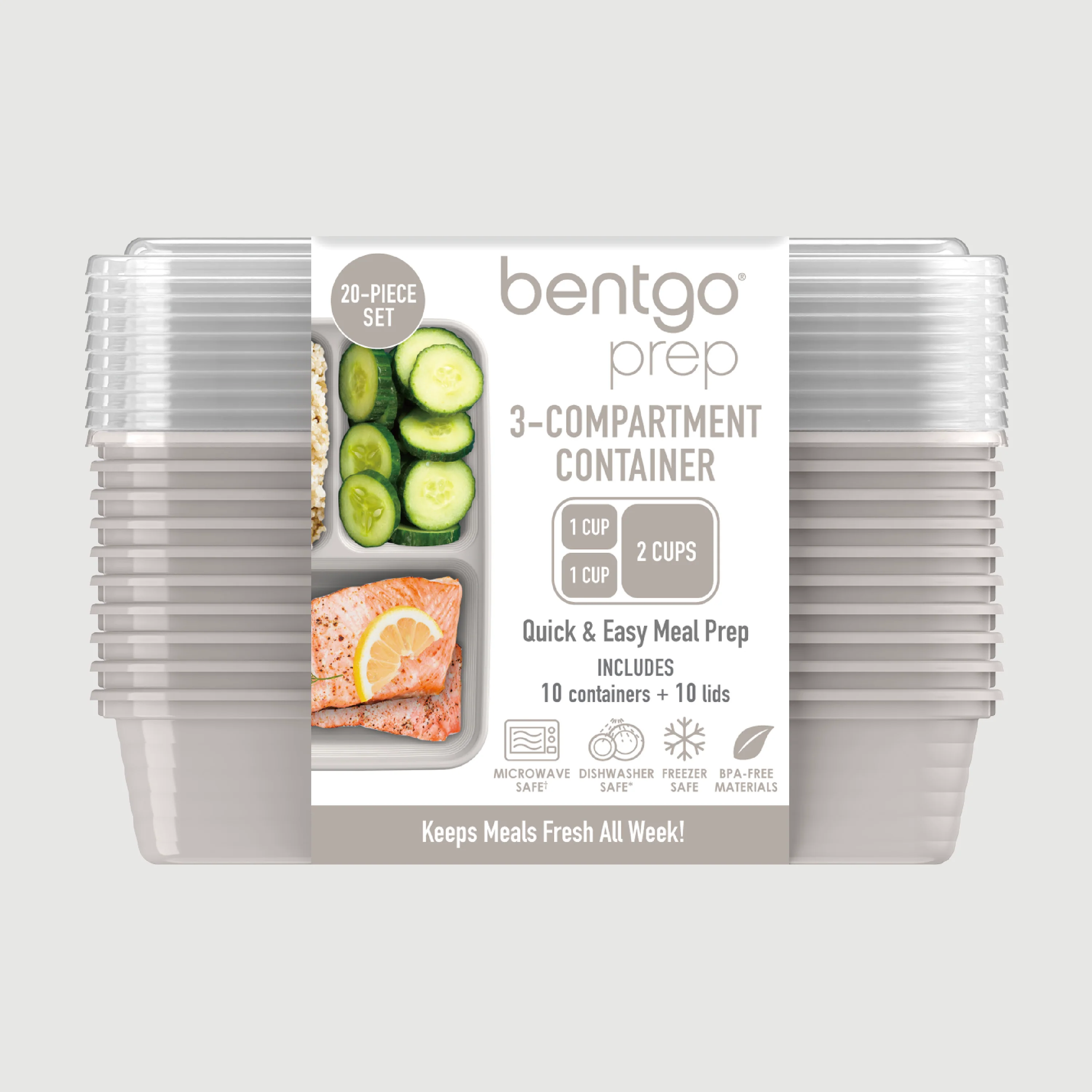 Bentgo Prep 3-Compartment Meal Prep Containers (20-Piece) - Rosette Glitter - Image 32