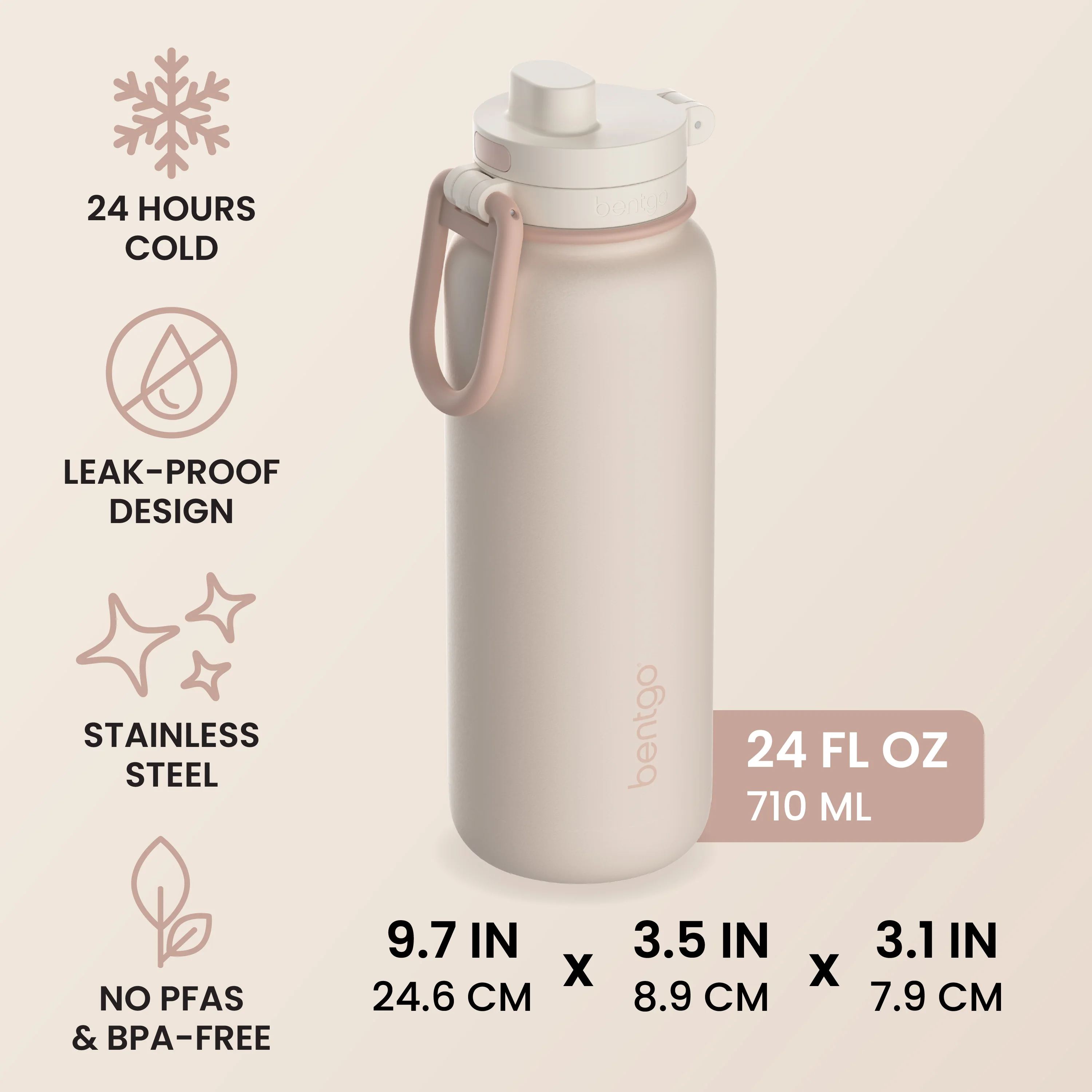 Bentgo Flip 2-in-1 Water Bottle (24 fl oz) - Blushing - Image 35