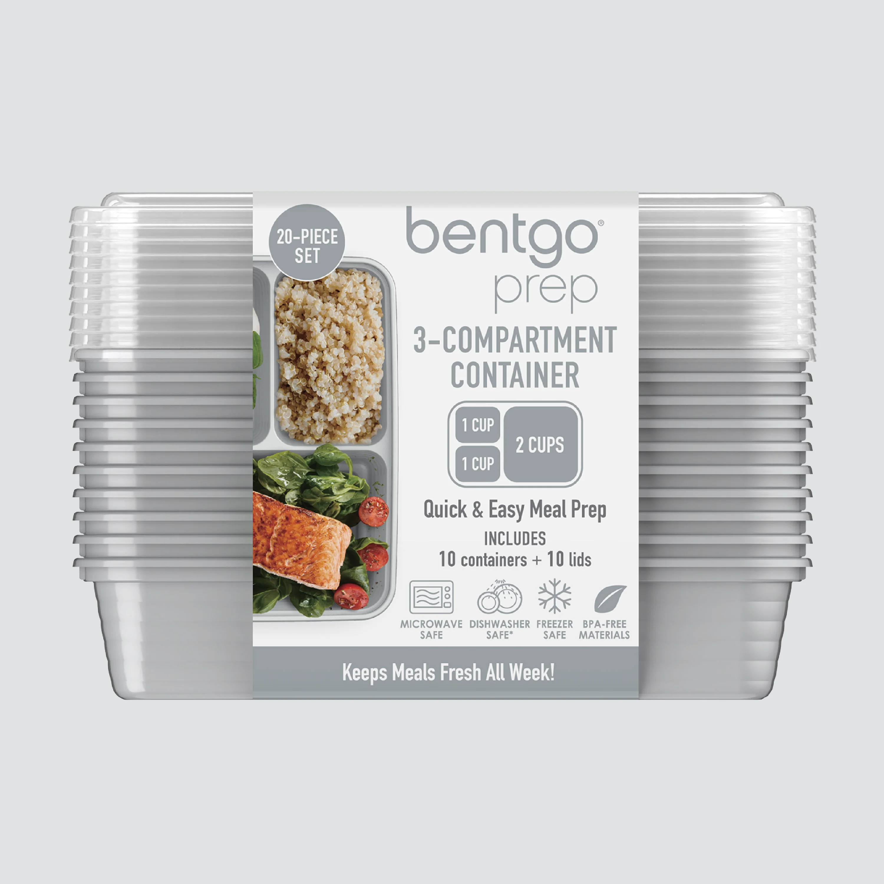 Bentgo Prep 3-Compartment Meal Prep Containers (20-Piece) - Rosette Glitter - Image 24