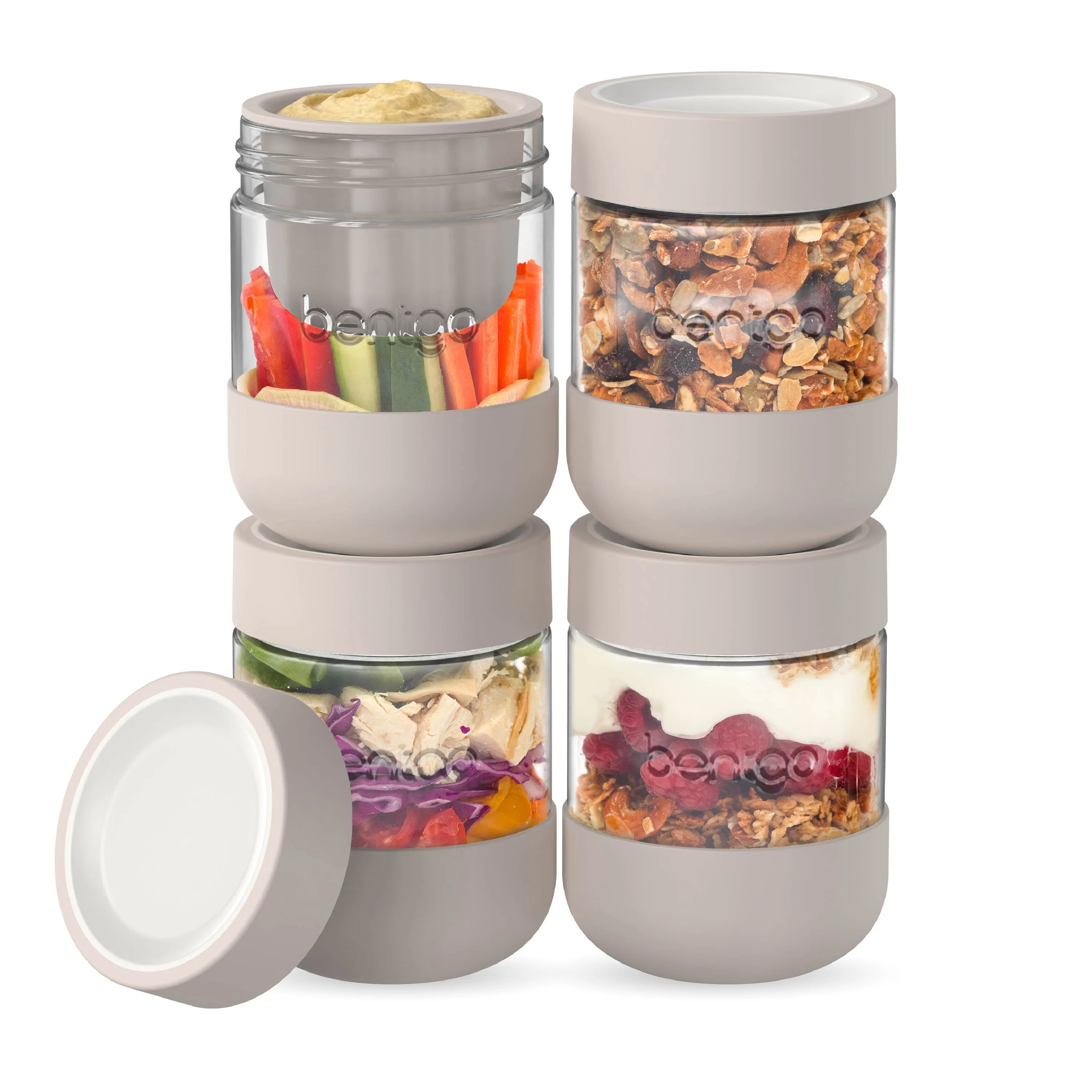 Bentgo Leak-Proof Glass Food Jars, Boots, & Inner Cup (16 fl oz Jars) - Moondust