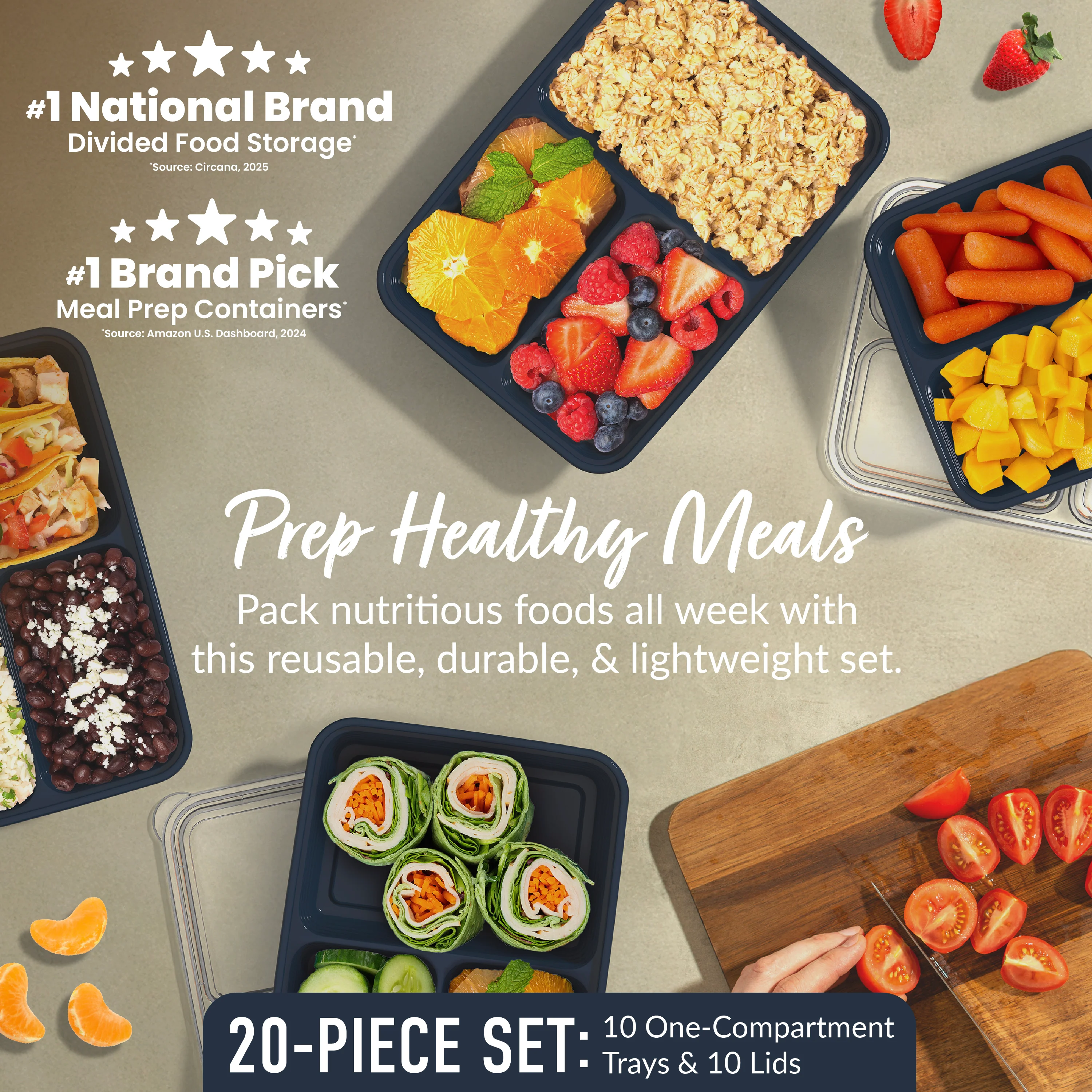 Bentgo Prep 3-Compartment Meal Prep Containers (20-Piece) - Rosette Glitter - Image 10