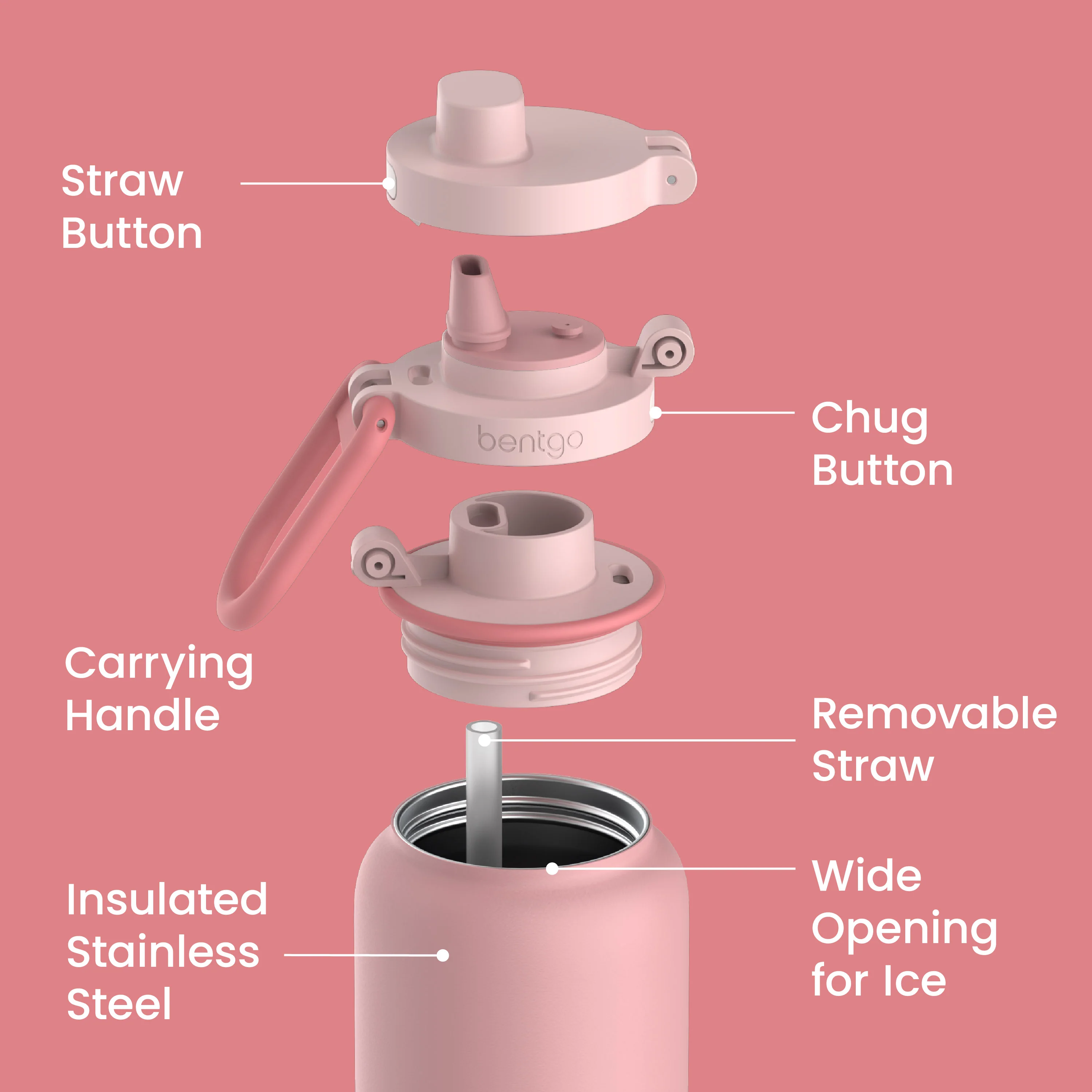 Bentgo Flip 2-in-1 Water Bottle (24 fl oz) - Blushing - Image 30