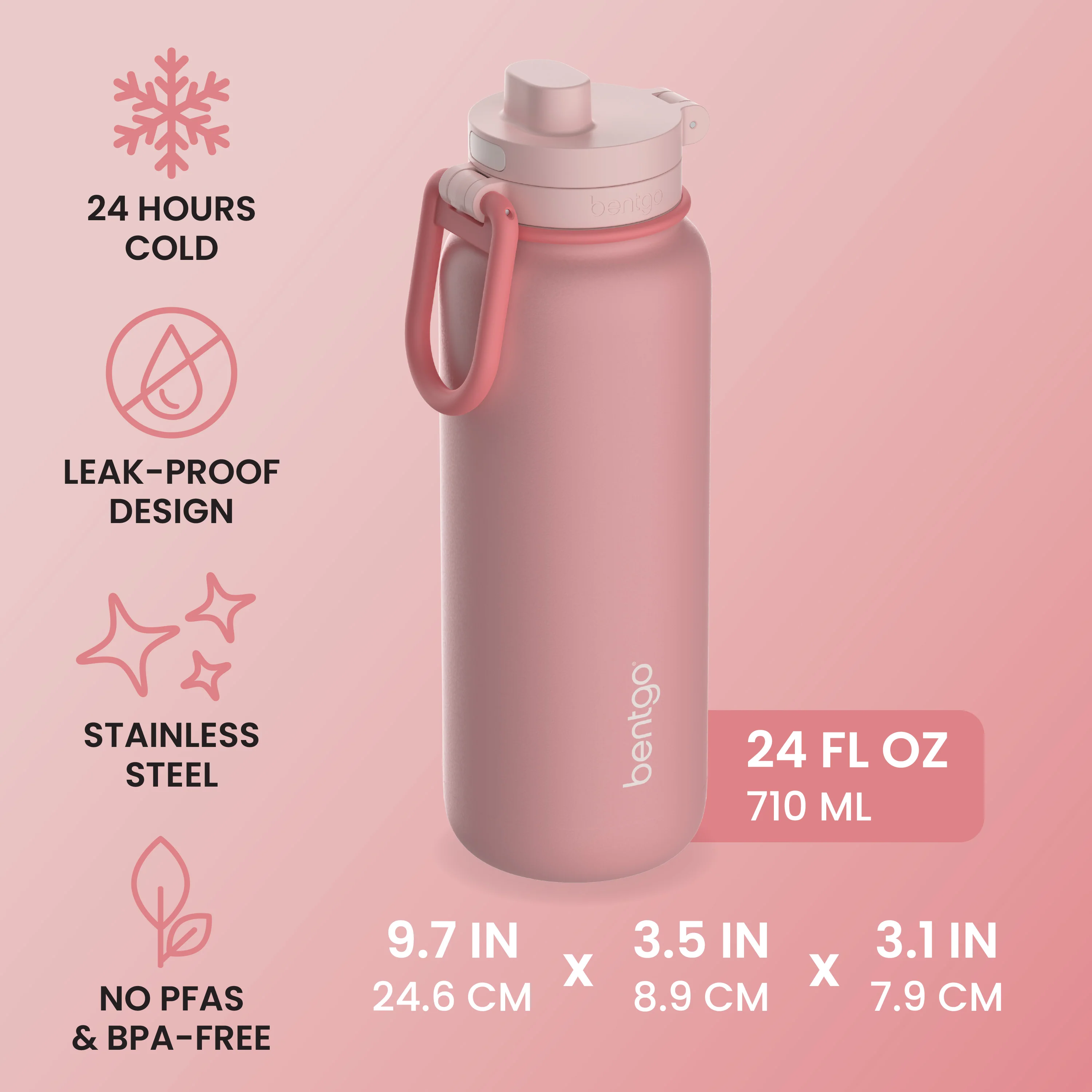 Bentgo Flip 2-in-1 Water Bottle (24 fl oz) - Blushing - Image 27