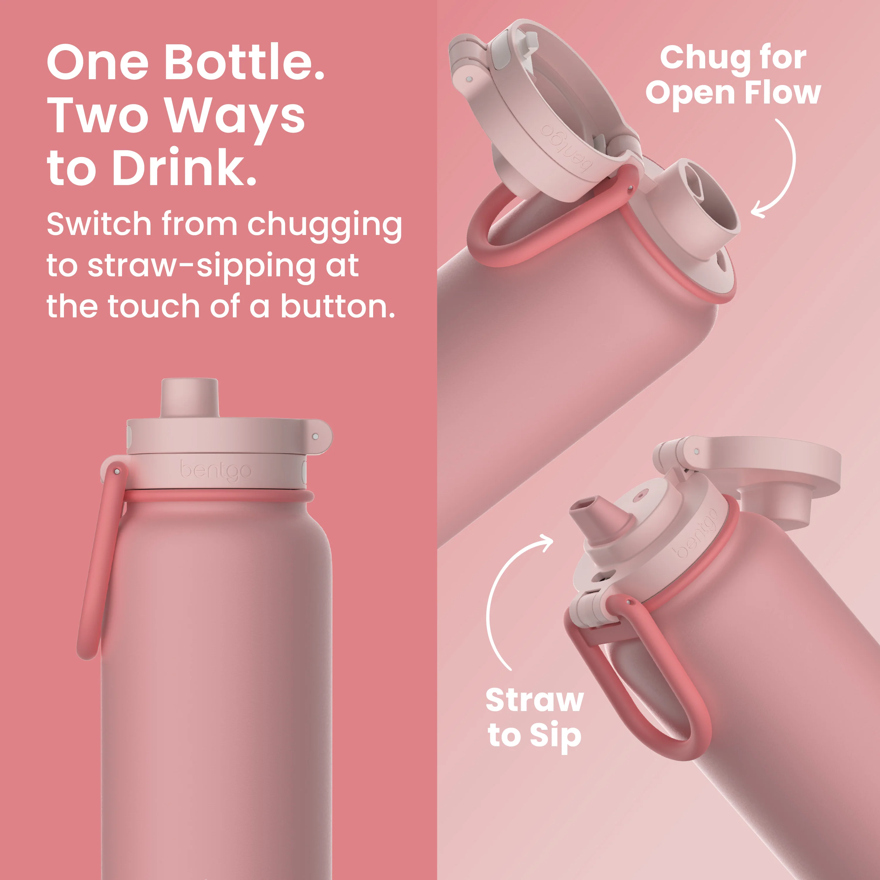Bentgo Flip 2-in-1 Water Bottle (24 fl oz) - Blushing - Image 26