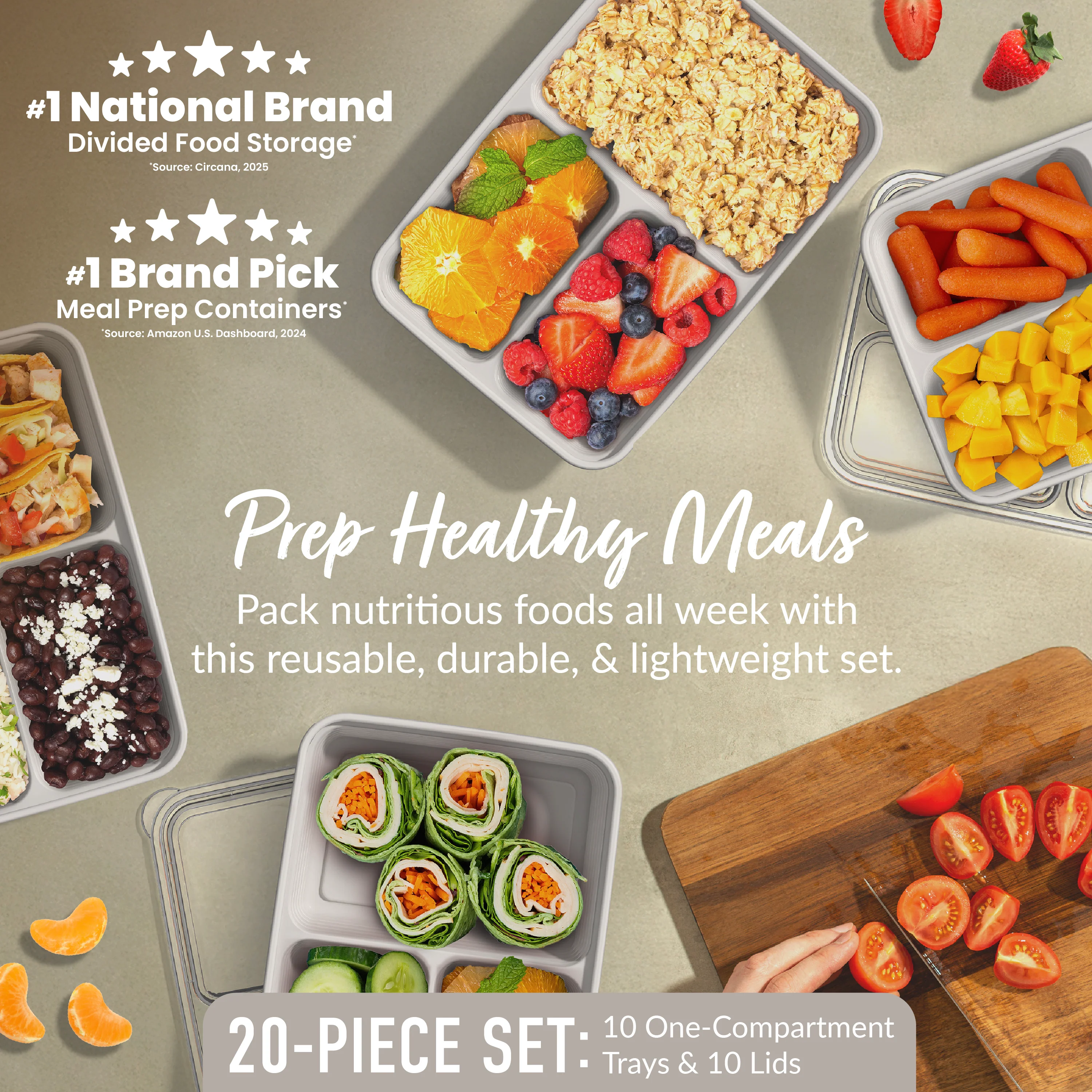 Bentgo Prep 3-Compartment Meal Prep Containers (20-Piece) - Rosette Glitter - Image 26