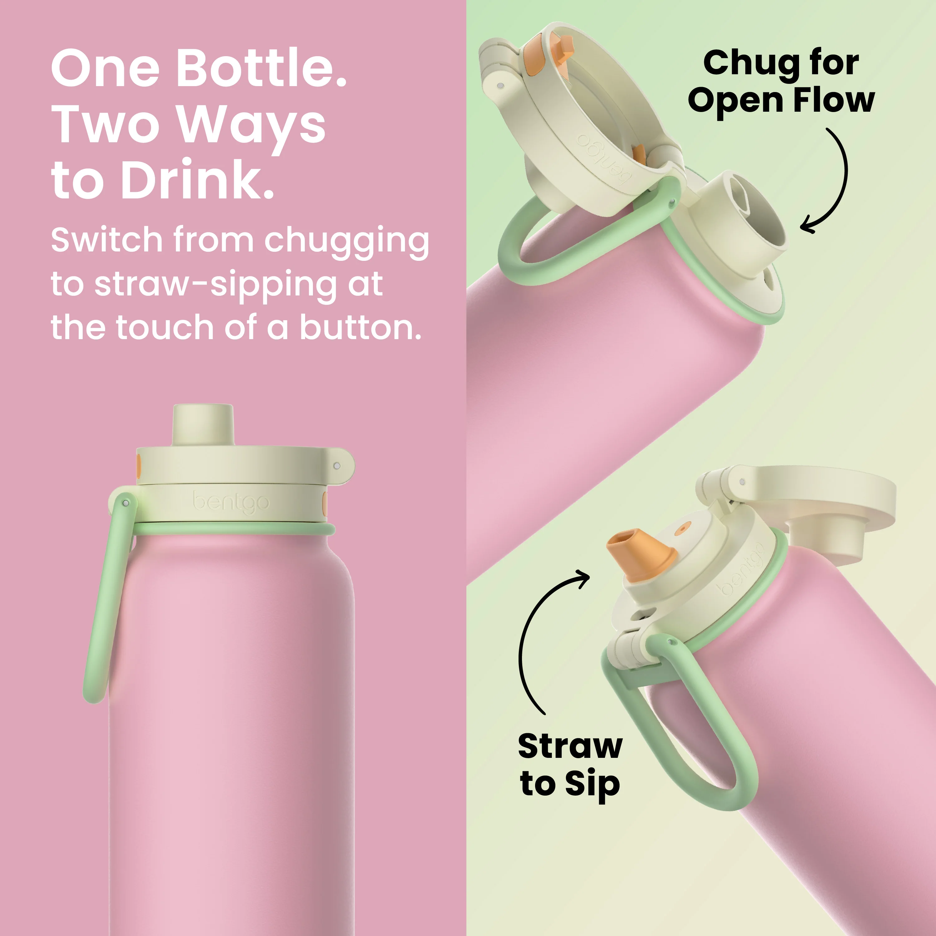 Bentgo Flip 2-in-1 Water Bottle (24 fl oz) - Blushing - Image 58