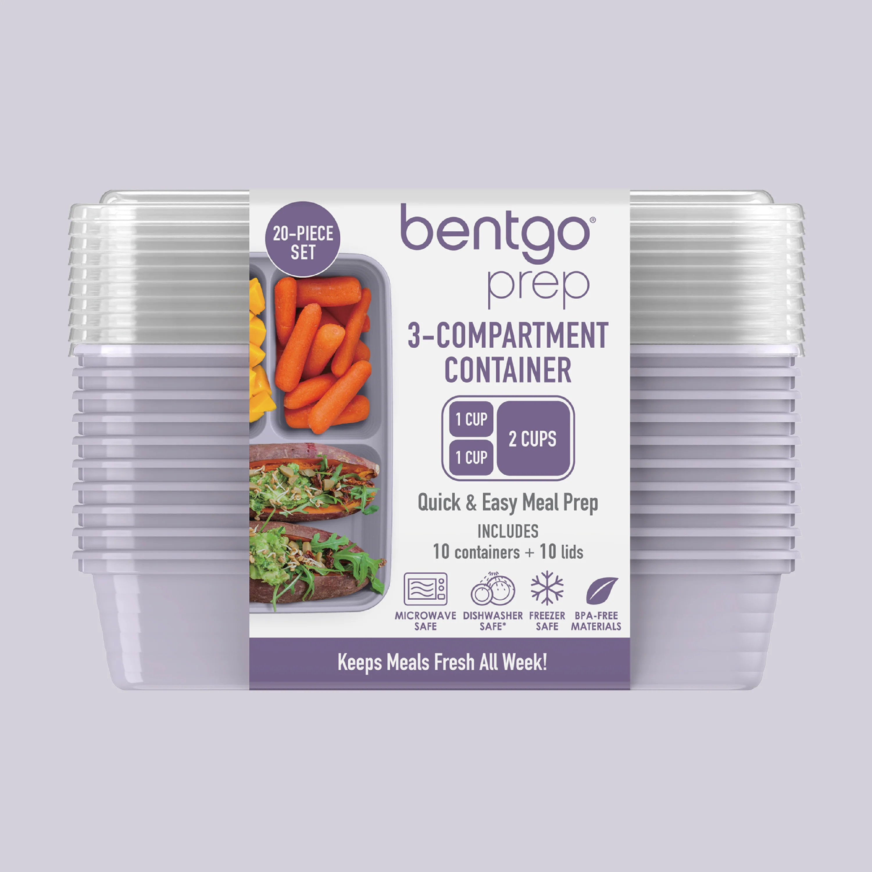 Bentgo Prep 3-Compartment Meal Prep Containers (20-Piece) - Rosette Glitter - Image 8