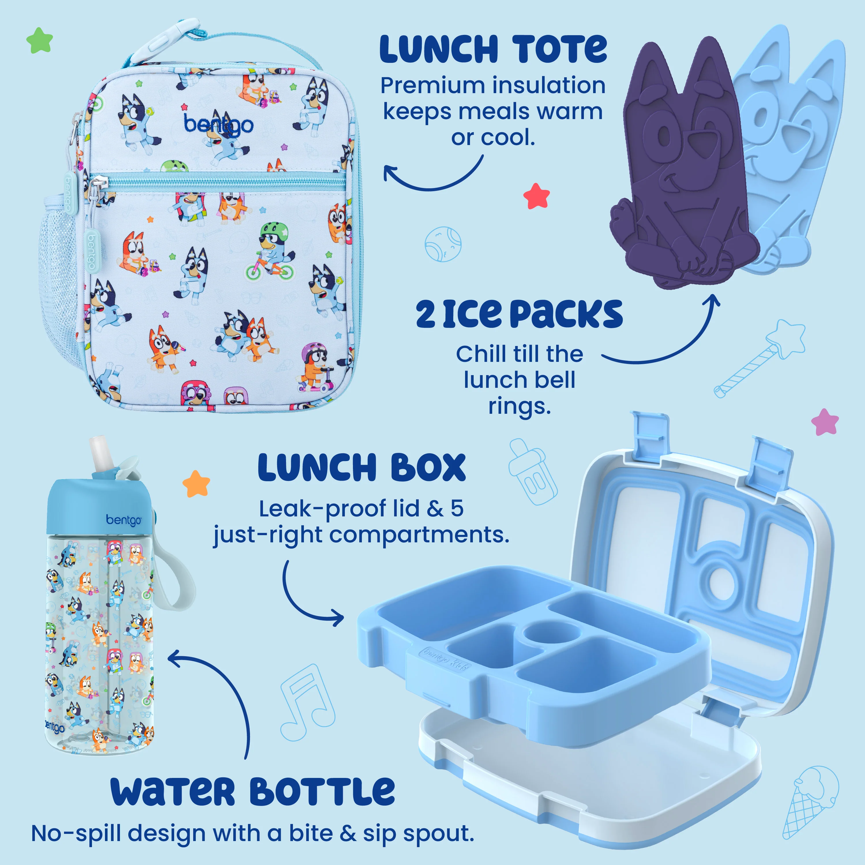Bentgo + Bluey Kids Prints 5-Piece Lunch Box Set - Image 3