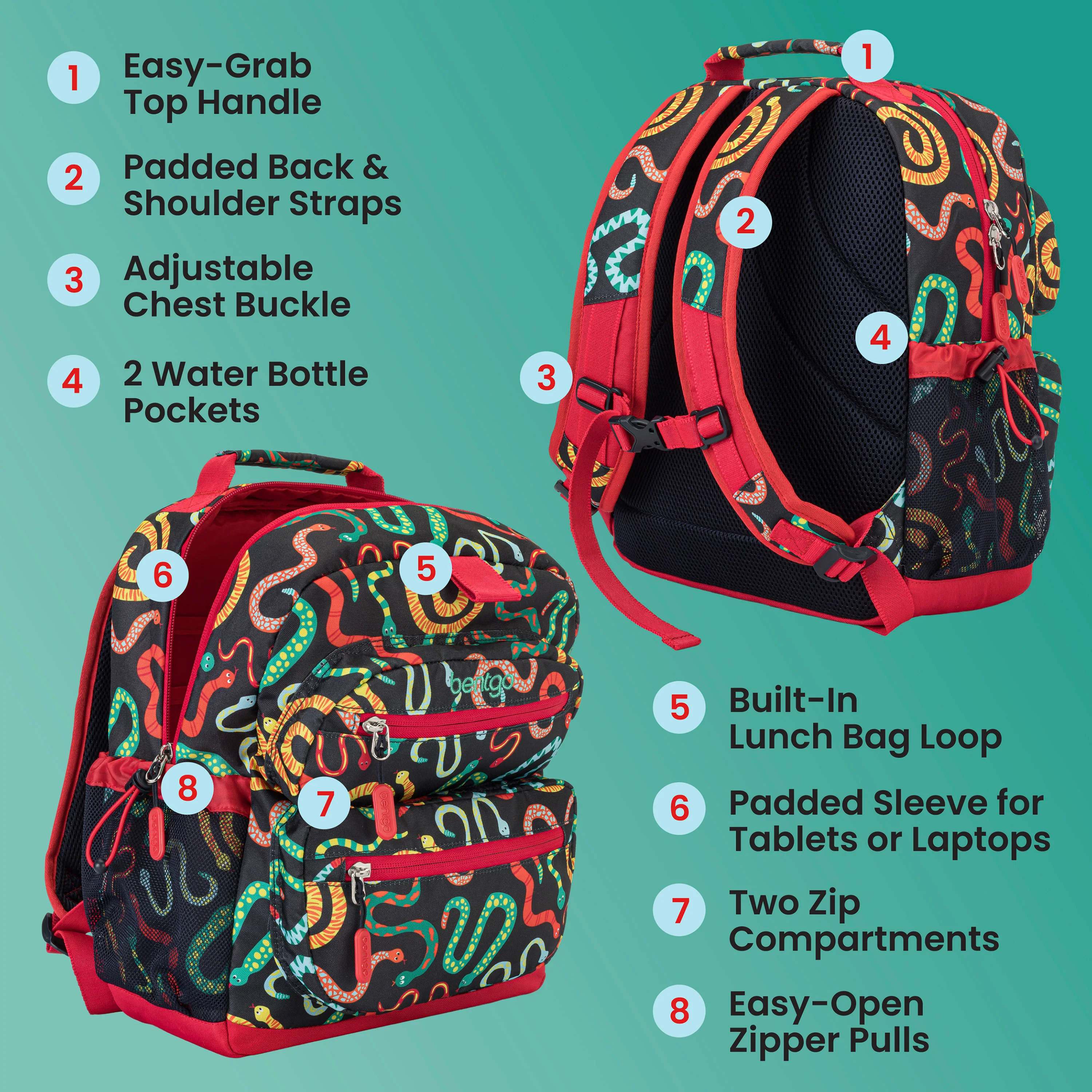 Bentgo Kids Prints Backpack - Sssnakes - Image 60