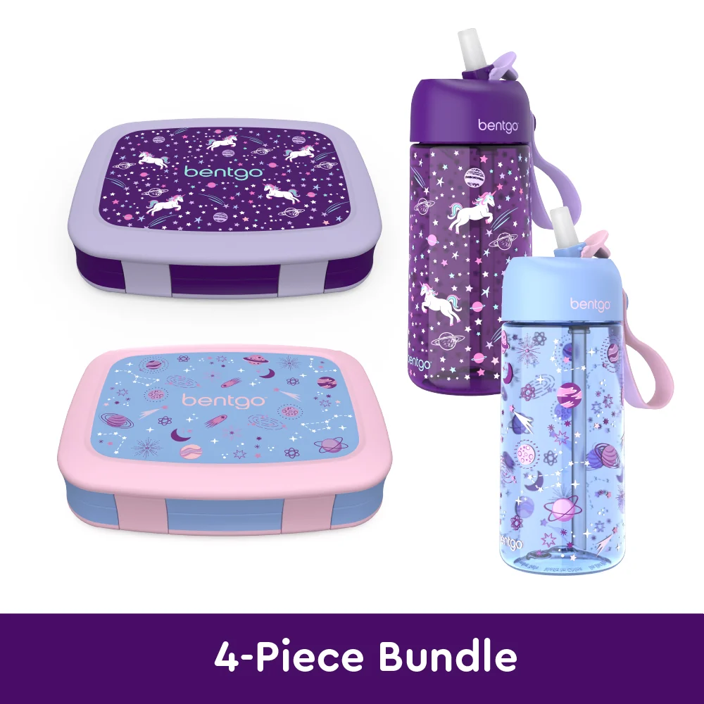 Bentgo Kids Prints Lunch Boxes & Water Bottles - Dinosaur/Dino Fossils