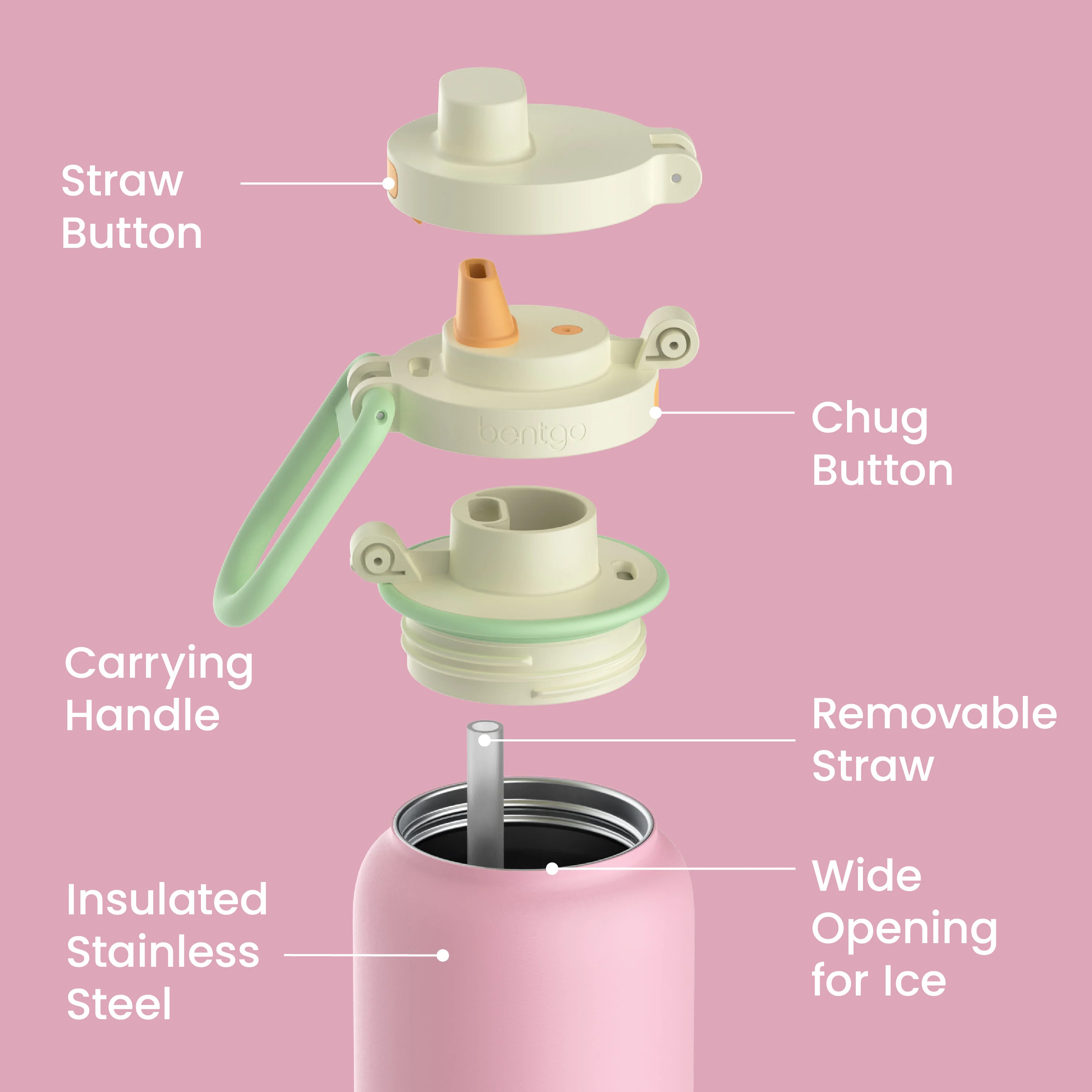 Bentgo Flip 2-in-1 Water Bottle (24 fl oz) - Blushing - Image 62