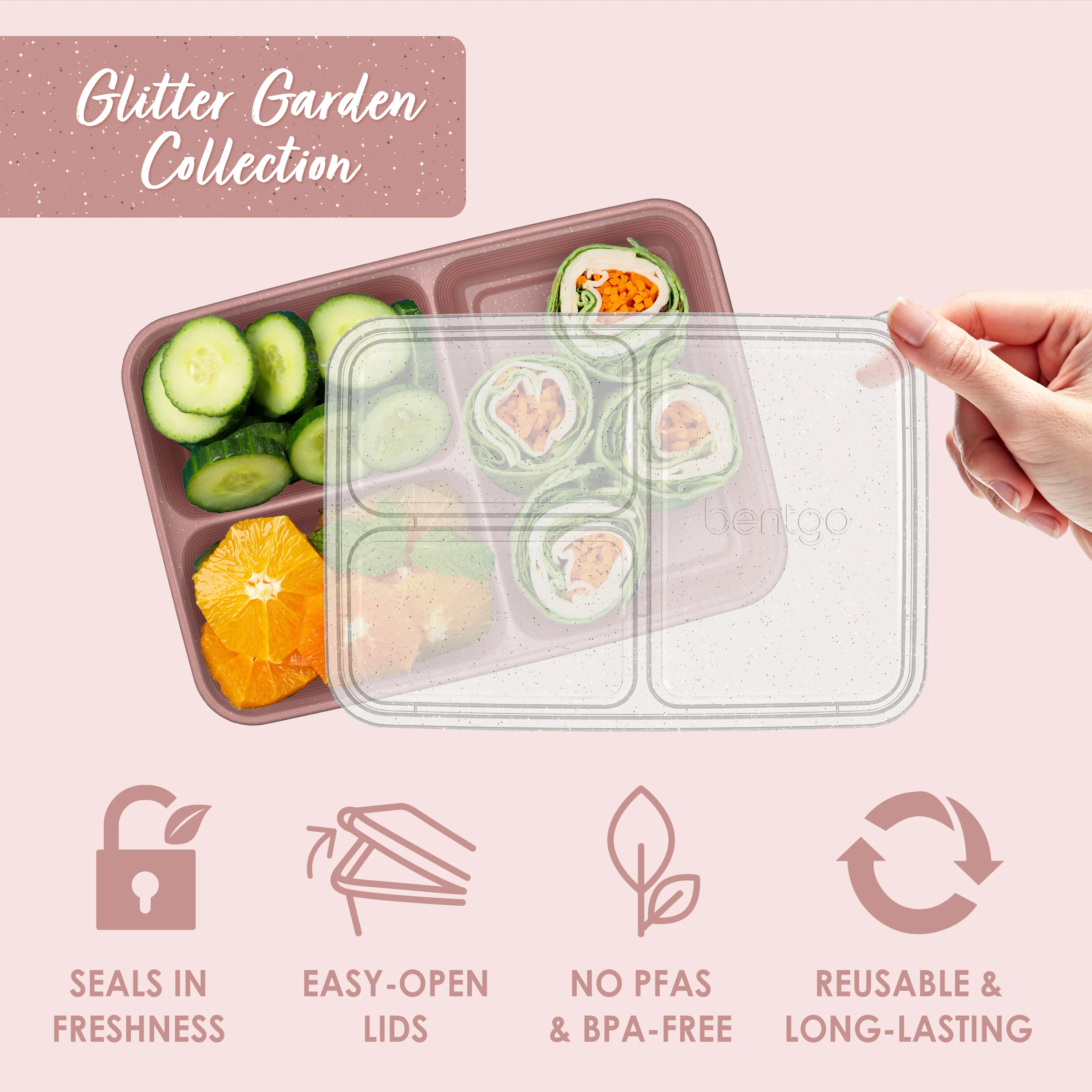 Bentgo Prep 3-Compartment Meal Prep Containers (20-Piece) - Rosette Glitter - Image 36