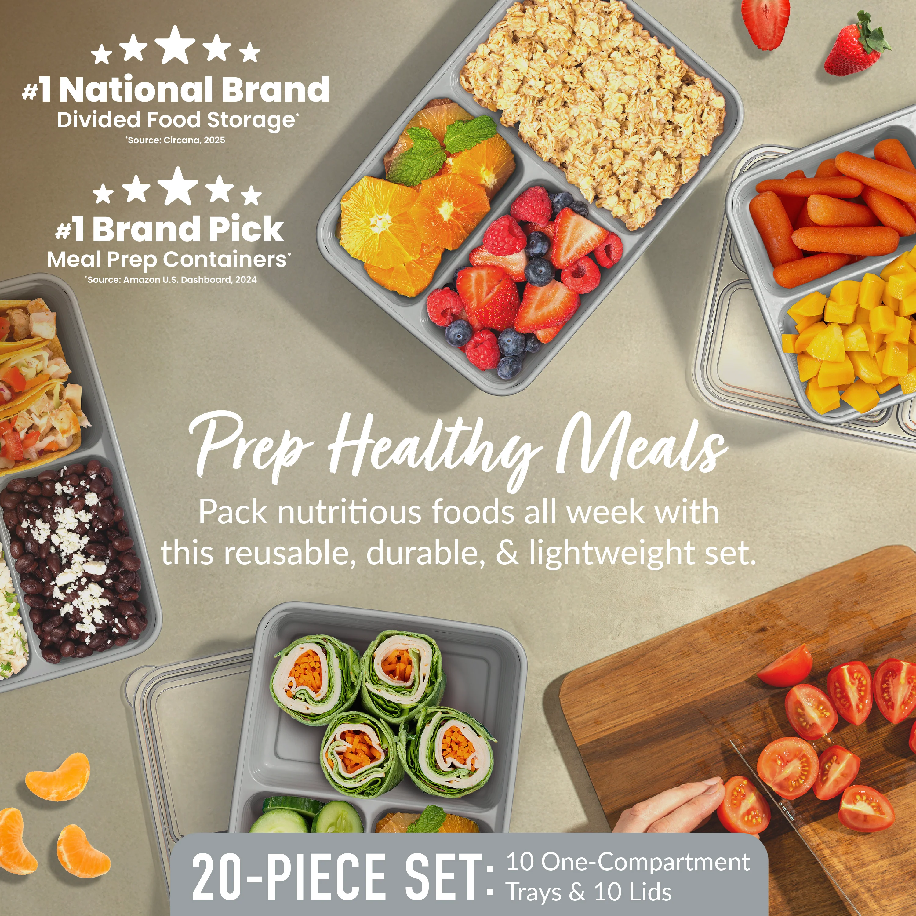 Bentgo Prep 3-Compartment Meal Prep Containers (20-Piece) - Rosette Glitter - Image 18