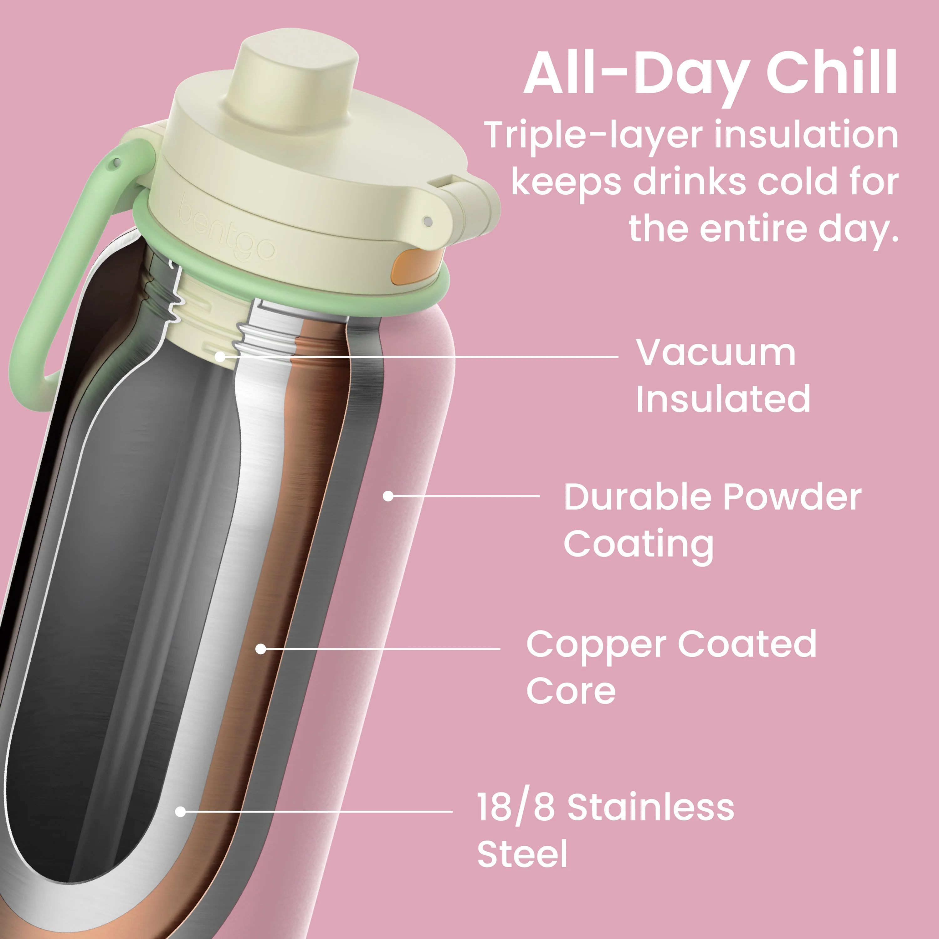 Bentgo Flip 2-in-1 Water Bottle (24 fl oz) - Blushing - Image 60