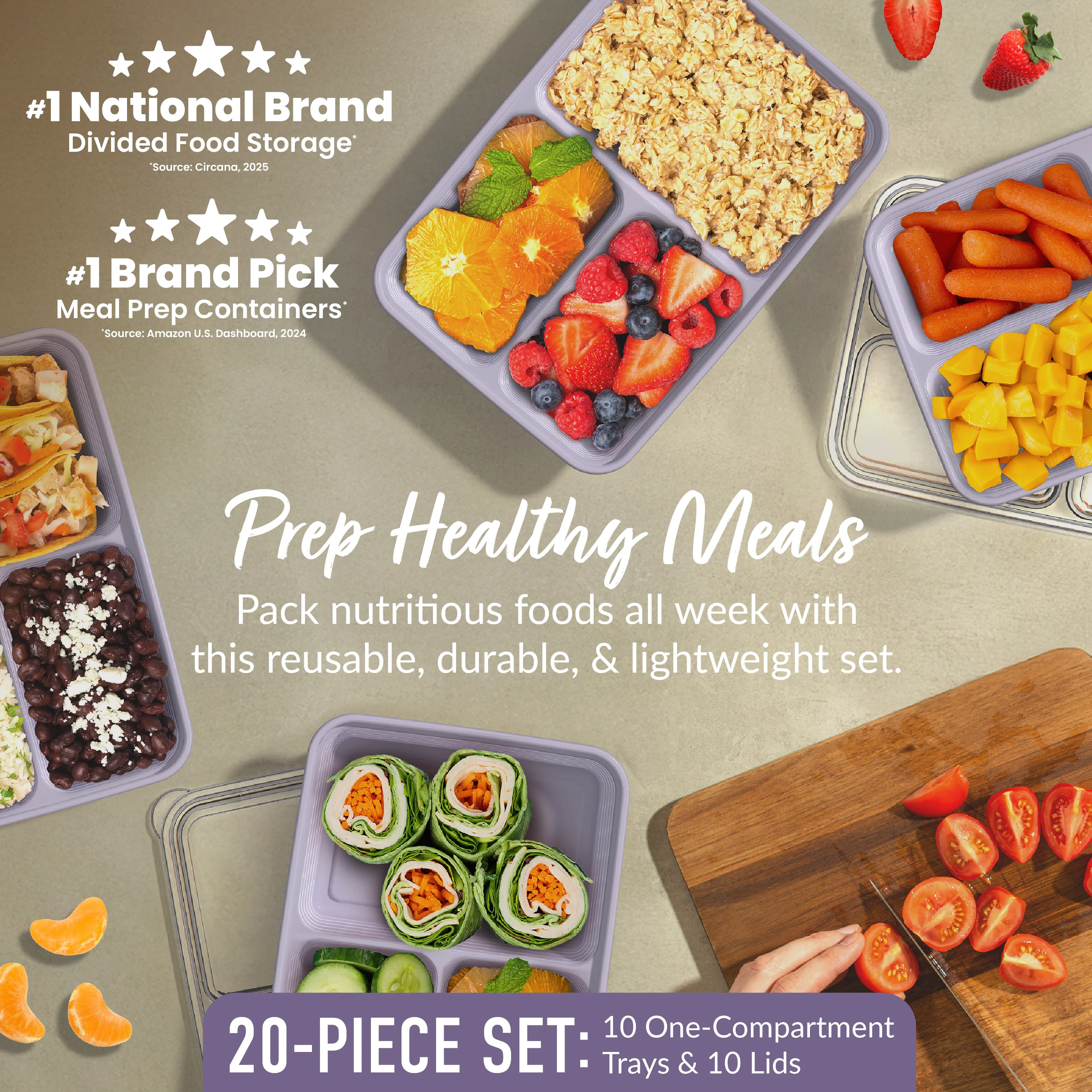 Bentgo Prep 3-Compartment Meal Prep Containers (20-Piece) - Rosette Glitter - Image 2